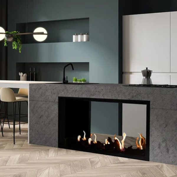 Plaza 55" Double-Sided Barrier-Screen Direct-Vent Fireplace With Remote Control and LED Underlighting