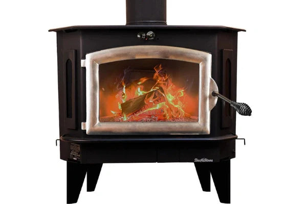 Buck Stove Model 91 Catalytic Wood Stove With Blower, Ash Tray & Pewter Door