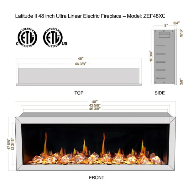 Litedeer Homes Latitude II 48" Seamless Push-in Electric Fireplace With Acrylic Crushed Ice Rocks - ZEF48XC