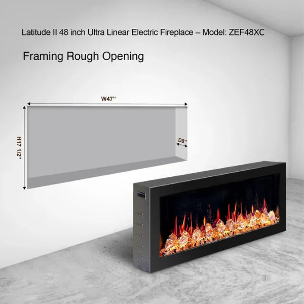 Litedeer Homes Latitude II 48" Seamless Push-in Electric Fireplace With Acrylic Crushed Ice Rocks - ZEF48XC