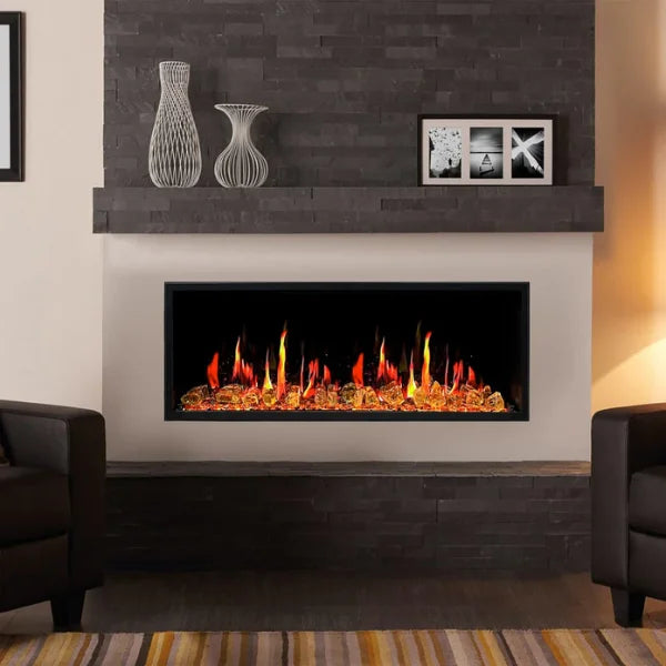 Litedeer Homes Latitude 45" Black Ultra Slim Built-in Linear Smart Electric Fireplace With Luster Copper Reflective Fire Glass - ZEF45XA