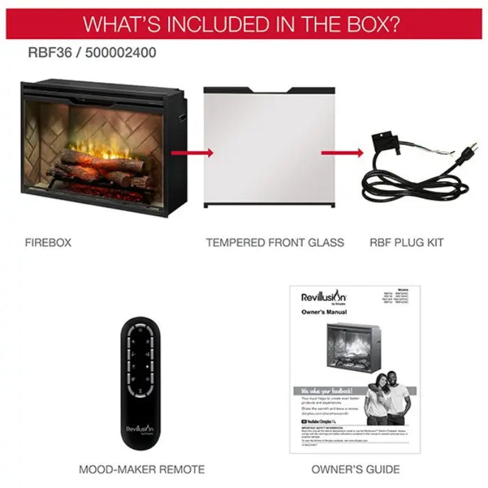 Dimplex Revillusion Herringbone 36" Portrait Built-In Electric Firebox W/ Single Pane Glass & Plug Kit - 50002398 (RBF36P-FG)