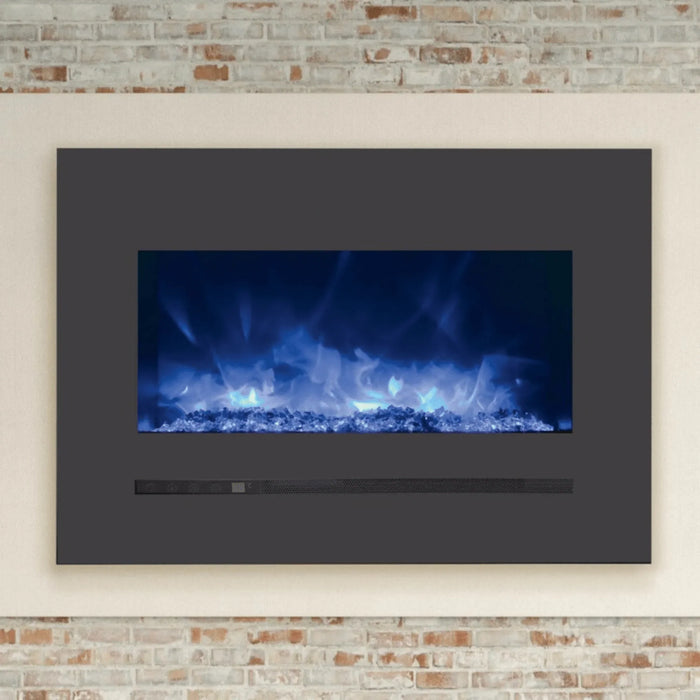 Amantii Sierra Flame Linear Series 26" Wall Mount or Flush Mount Electric Fireplace With Steel Surround & Glass Media | WM-FML-26-3223-STL