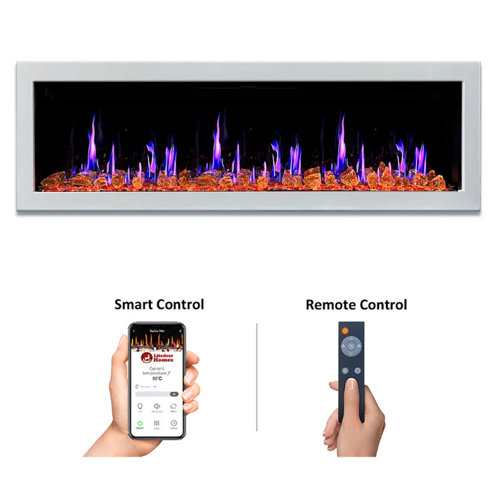 Litedeer Homes Gloria II 78" White Seamless Push-in Electric Fireplace With Reflective Fire Glass Reflective Fire Glass - ZEF78VAW