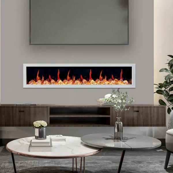 Litedeer Homes Gloria II 78" White Seamless Push-in Electric Fireplace With Acrylic Crushed Ice Rocks Acrylic Crushed Ice Rocks - ZEF78VCW