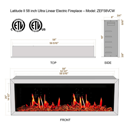 Litedeer Homes Gloria II 58" White Seamless Push-in Electric Fireplace With Acrylic Crushed Ice Rocks Acrylic Crushed Ice Rocks - ZEF58VCW