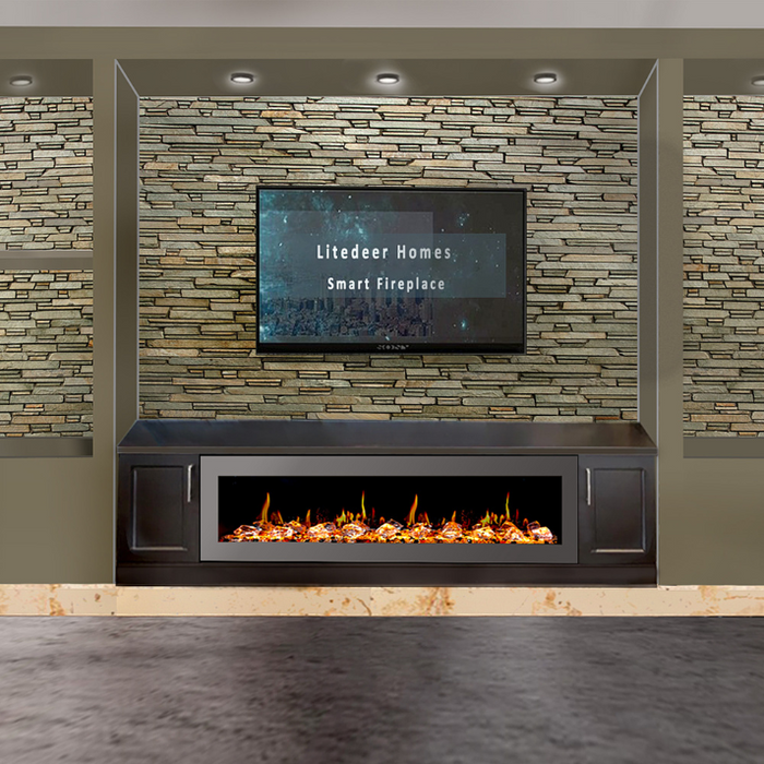 Litedeer Homes Gloria II 68" White Seamless Push-in Electric Fireplace With Acrylic Crushed Ice Rocks Acrylic Crushed Ice Rocks - ZEF68XCW