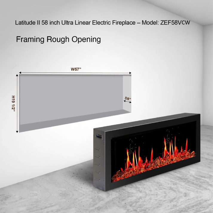 Litedeer Homes Gloria II 58" White Seamless Push-in Electric Fireplace With Acrylic Crushed Ice Rocks Acrylic Crushed Ice Rocks - ZEF58VCW