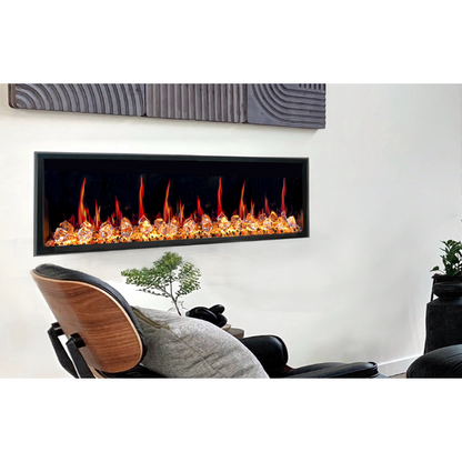 Litedeer Homes Latitude 55" Black Ultra Slim Built-in Linear Smart Electric Fireplace With Multicolor Acrylic Crushed Ice Rocks - ZEF55VC