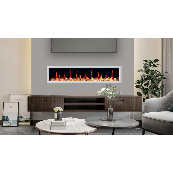 Litedeer Gloria II 78" Smart Electric Fireplace With Acrylic Crushed Ice Rock ZEF78VCW