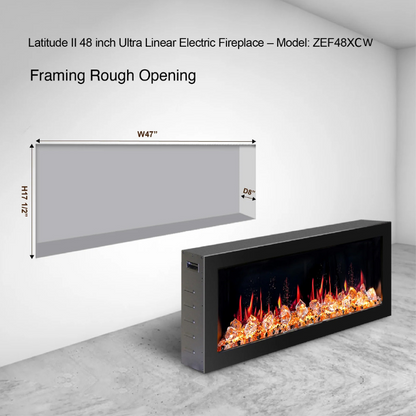 Litedeer Gloria II 48" Smart Electric Fireplace with Acrylic Crushed Ice Rocks ZEF48XCW