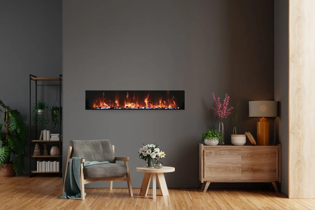 Remii Extra Slim 35" Indoor/Outdoor Zero Clearance Built-in Electric Fireplace with Black Steel Surround | 102735-XS