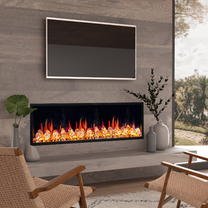 Litedeer Homes Latitude 55" Black Ultra Slim Built-in Linear Smart Electric Fireplace With Multicolor Acrylic Crushed Ice Rocks - ZEF55VC