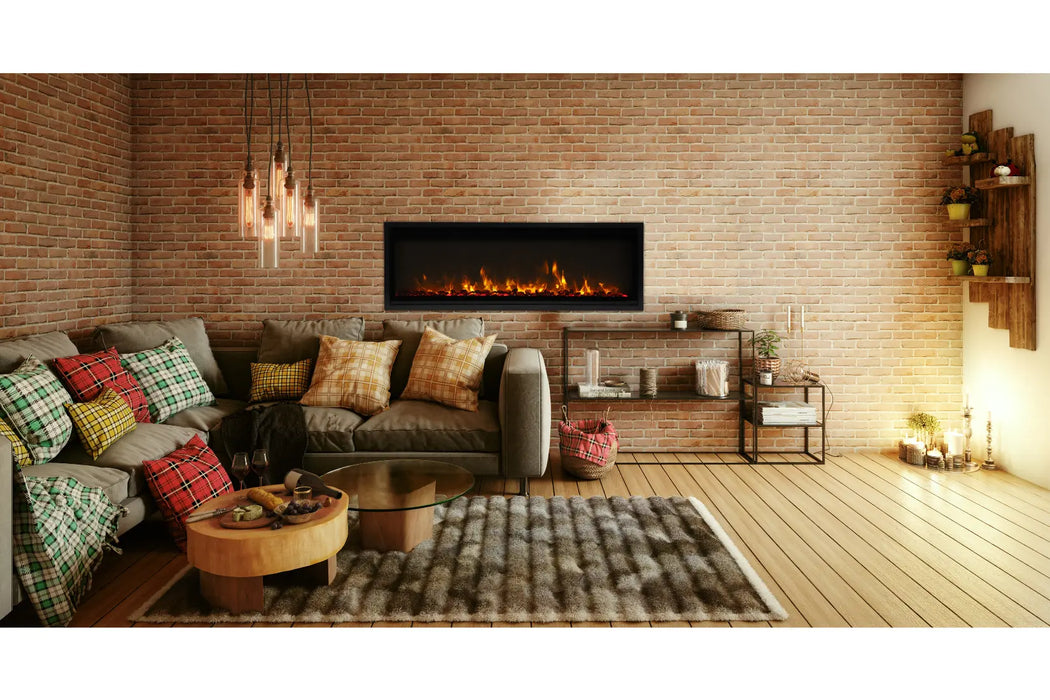 Remii Extra Slim 35" Indoor/Outdoor Zero Clearance Built-in Electric Fireplace with Black Steel Surround | 102735-XS