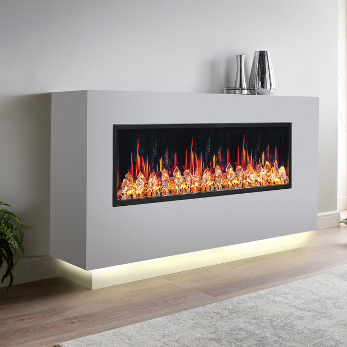 Litedeer Homes Latitude 55" Black Ultra Slim Built-in Linear Smart Electric Fireplace With Multicolor Acrylic Crushed Ice Rocks - ZEF55VC