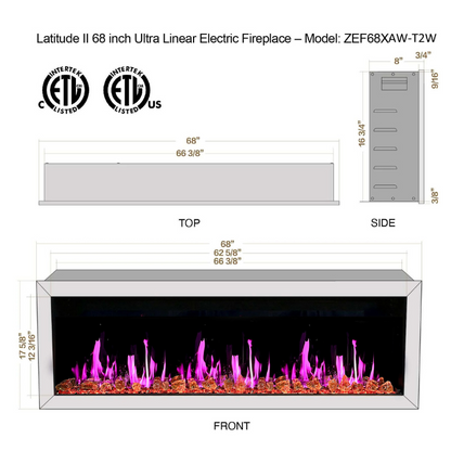 Litedeer Gloria II 68" Smart Electric Fireplace with App Reflective Amber Glass ZEF68XAW