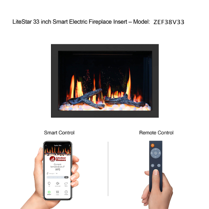 Litedeer LiteStar 33" Vent-Free Smart Electric Fireplace Insert ZEF38VC-33