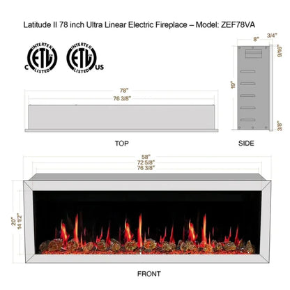 Litedeer Homes Gloria II 78" White Seamless Push-in Electric Fireplace With Acrylic Crushed Ice Rocks Acrylic Crushed Ice Rocks - ZEF78VCW