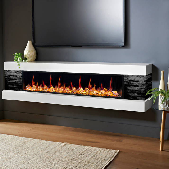 Litedeer Homes Latitude 55" Black Ultra Slim Built-in Linear Smart Electric Fireplace With Multicolor Acrylic Crushed Ice Rocks - ZEF55VC