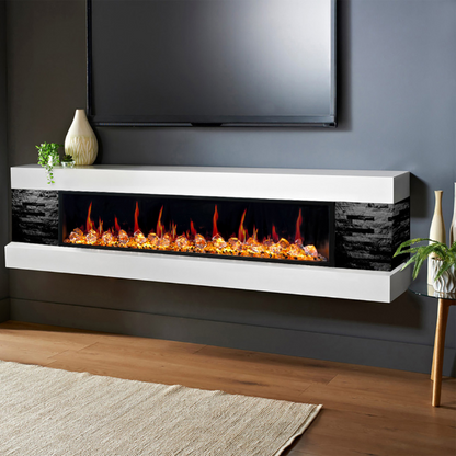 Litedeer Homes Latitude 55" Black Ultra Slim Built-in Linear Smart Electric Fireplace With Multicolor Acrylic Crushed Ice Rocks - ZEF55VC