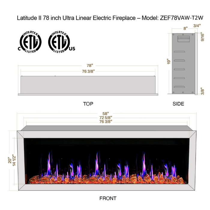 Litedeer Homes Gloria II 78" White Seamless Push-in Electric Fireplace With Reflective Fire Glass Reflective Fire Glass - ZEF78VAW