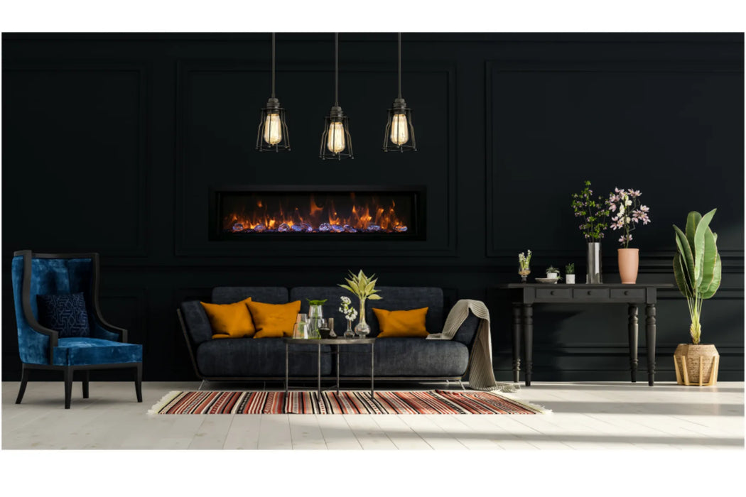 Remii Deep 65" Indoor/Outdoor Built-in Electric Fireplace with Black Steel Surround | 102765-DE