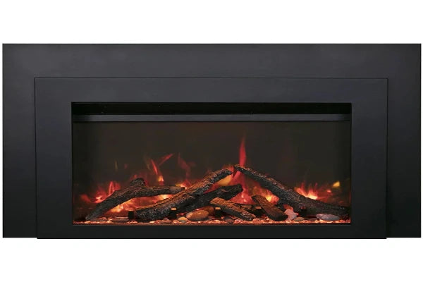 Amantii Sierra Flame 34" Deep Electric Fireplace Insert With Black Steel Surround and Overlay | INS-FM-34