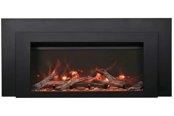 Amantii Sierra Flame 34" Deep Electric Fireplace Insert With Black Steel Surround and Overlay | INS-FM-34