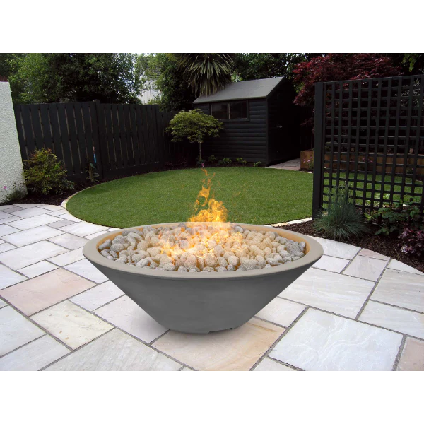 The Outdoor Plus Cazo Narrow Ledge 48" Brown Round GFRC Concrete Natural Gas Fire Pit With Plug & Play Electronic Ignition - OPT-CZNL48EKIT-BRN-NG