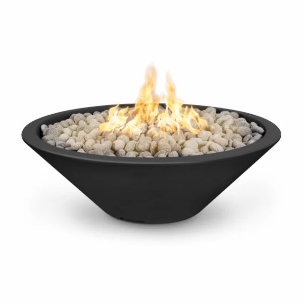 The Outdoor Plus Cazo Narrow Ledge 48" Black Round GFRC Concrete Liquid Propane Fire Pit , Match Lit With Flame Sense Ignition - OPT-CZNL48FSML-BLK-LP