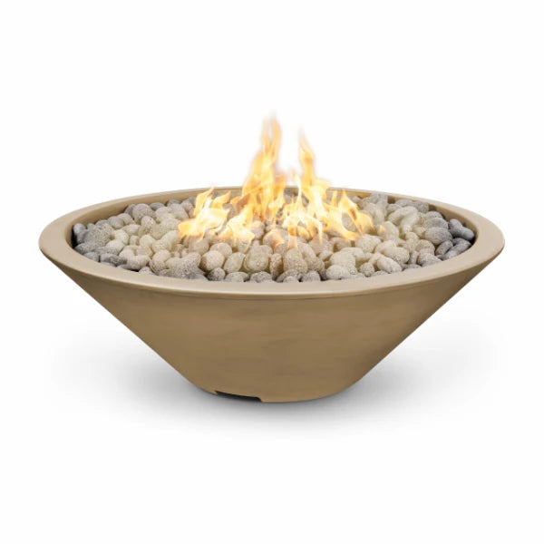 The Outdoor Plus Cazo Narrow Ledge 48" Brown Round GFRC Concrete Liquid Propane Fire Pit , Spark Ignition With Flame Sense Ignition - OPT-CZNL48FSEN-BRN-LP