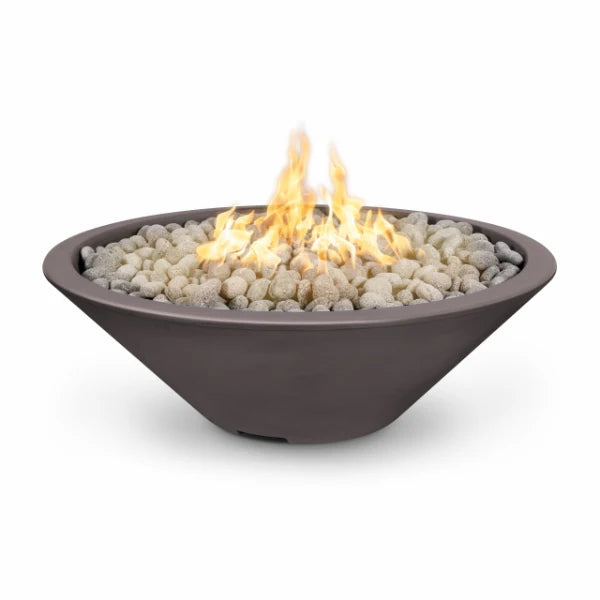 The Outdoor Plus Cazo Narrow Ledge 48" Chestnut Round GFRC Concrete Natural Gas Fire Pit , Spark Ignition With Flame Sense Ignition - OPT-CZNL48FSEN-CST-NG