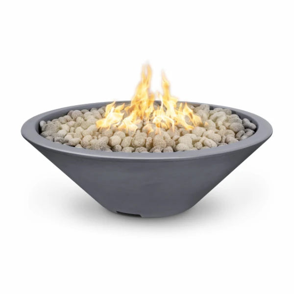 The Outdoor Plus Cazo Narrow Ledge 48" Gray Round GFRC Concrete Natural Gas Fire Pit , Spark Ignition With Flame Sense Ignition - OPT-CZNL48FSEN-GRY-NG