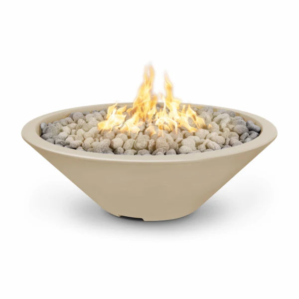 The Outdoor Plus Cazo Narrow Ledge 48" Vanilla Round GFRC Concrete Natural Gas Fire Pit , Spark Ignition With Flame Sense Ignition - OPT-CZNL48FSEN-VAN-NG