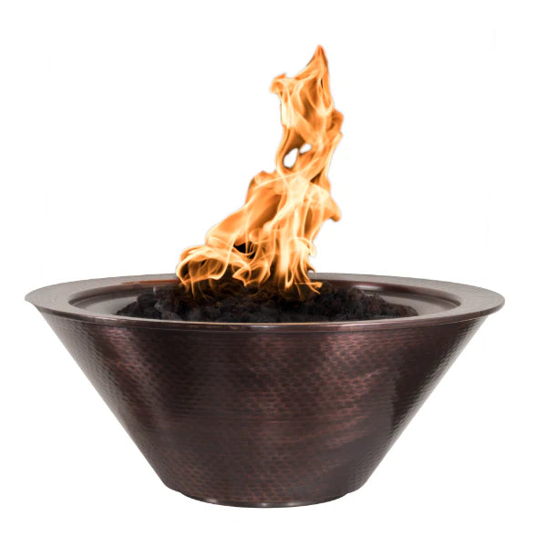 The Outdoor Plus 24" Round Hammered Patina Copper Natural Gas Cazo Fire Bowl With Match Lit Ignition - OPT-101-24NWF-NG