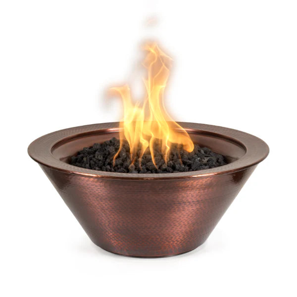 The Outdoor Plus 24" Round Hammered Patina Copper Natural Gas Cazo Fire Bowl With Match Lit Ignition - OPT-101-24NWF-NG