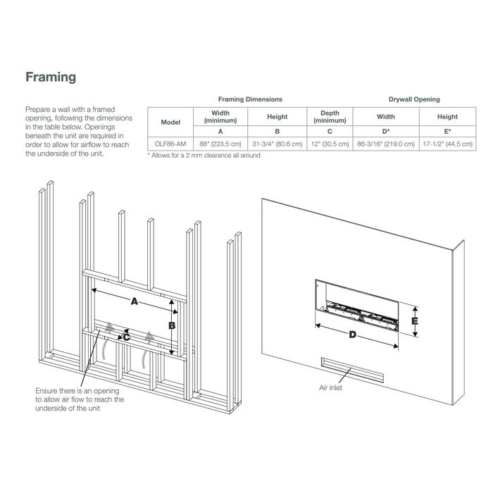 Dimplex Opti-Myst 86" Linear Electric Fireplace OLF86-AM With Acrylic Ice and Driftwood Media