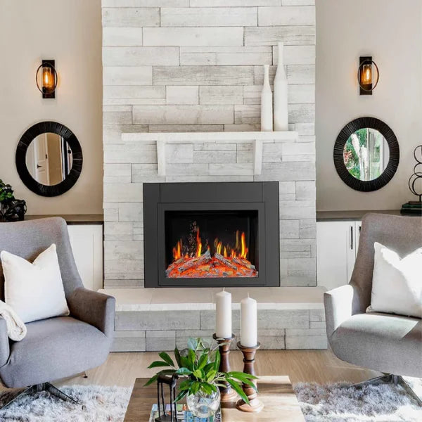 Litedeer Homes LiteStar 38" Smart Electric Fireplace Inserts With App Driftwood Log & River Rock - ZEF38VC