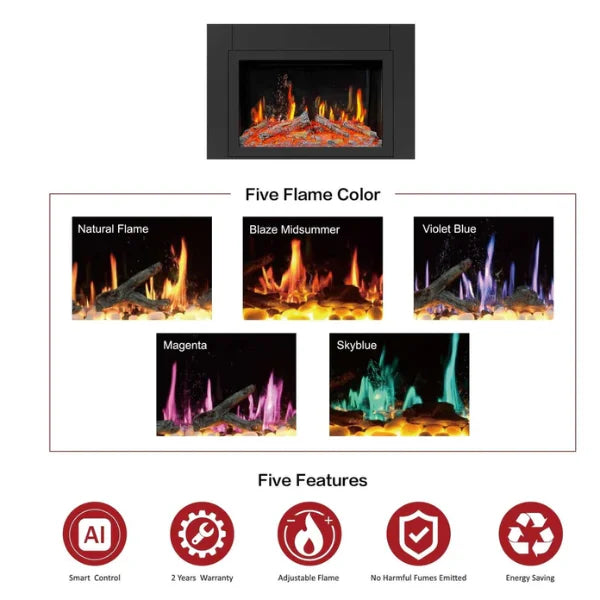 Litedeer Homes LiteStar 38" Smart Electric Fireplace Inserts With App Driftwood Log & River Rock - ZEF38VC