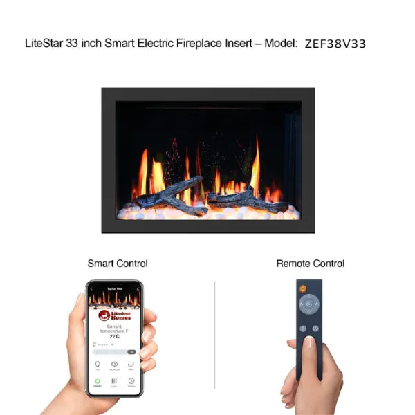 Litedeer Homes LiteStar 33" Smart Electric Fireplace Inserts - ZEF38VC-33