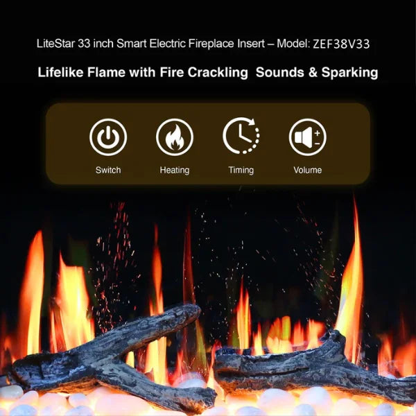 Litedeer Homes LiteStar 33" Smart Electric Fireplace Inserts - ZEF38VC-33