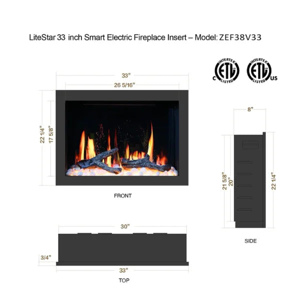 Litedeer Homes LiteStar 33" Smart Electric Fireplace Inserts - ZEF38VC-33