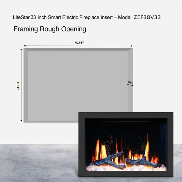 Litedeer Homes LiteStar 33" Smart Electric Fireplace Inserts - ZEF38VC-33