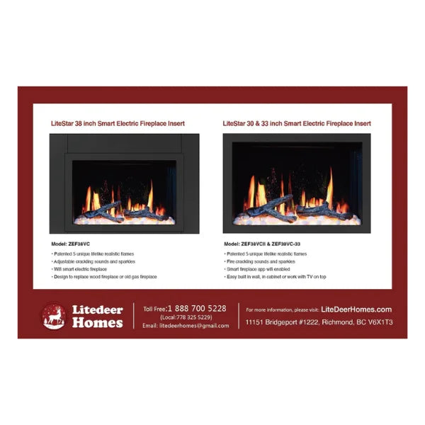 Litedeer Homes LiteStar 33" Smart Electric Fireplace Inserts - ZEF38VC-33