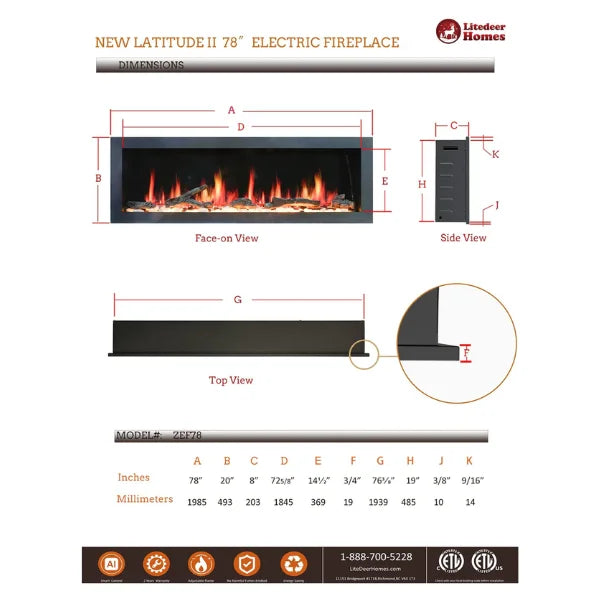 Litedeer Homes Gloria II 78" Silver Seamless Push-in Electric Fireplace - ZEF78VS