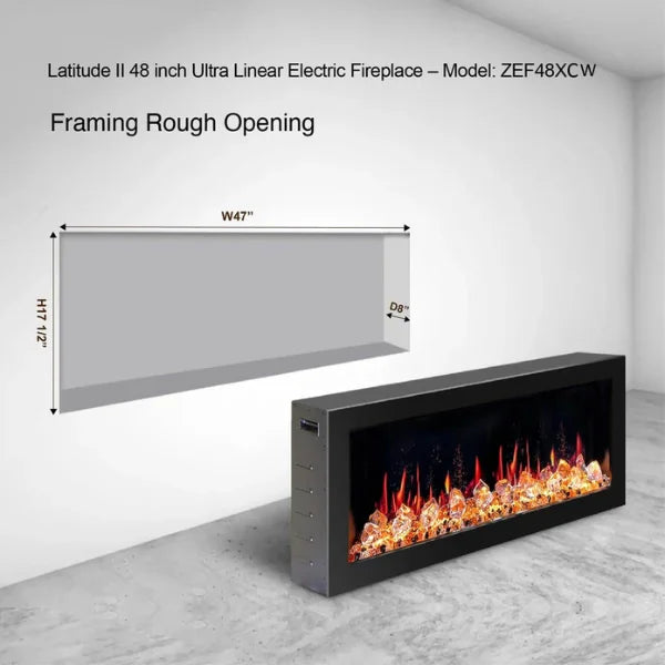 Litedeer Homes Gloria II 48" White Seamless Push-in Electric Fireplace With Acrylic Crushed Ice Rocks Acrylic Crushed Ice Rocks - ZEF48XCW