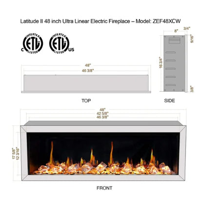 Litedeer Homes Gloria II 48" White Seamless Push-in Electric Fireplace With Acrylic Crushed Ice Rocks Acrylic Crushed Ice Rocks - ZEF48XCW