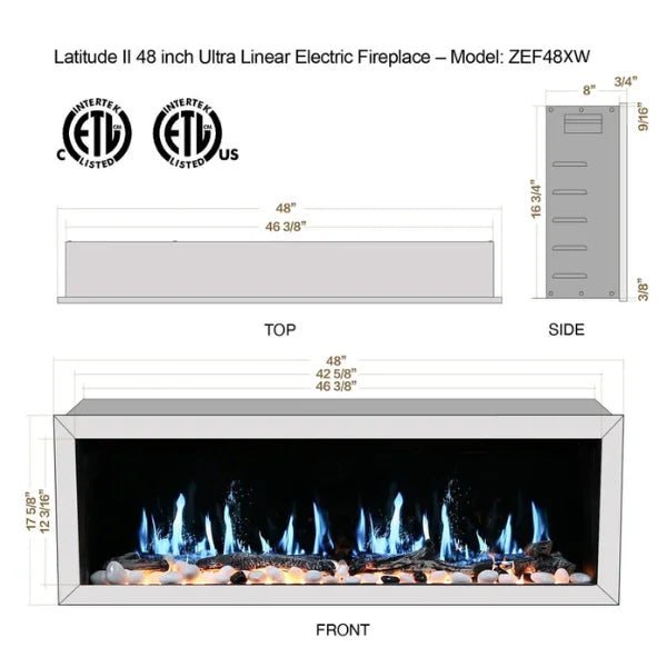 Litedeer Homes Gloria II 48" White Seamless Push-in Electric Fireplace With Smart App Control and 5 Unique Flame - ZEF48XW