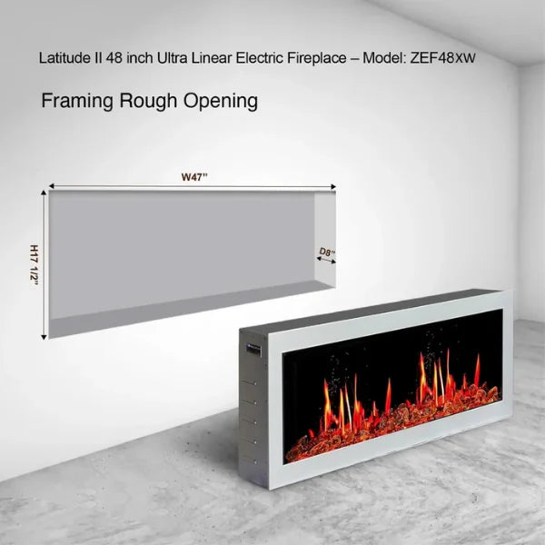 Litedeer Homes Gloria II 48" White Seamless Push-in Electric Fireplace With Smart App Control and 5 Unique Flame - ZEF48XW