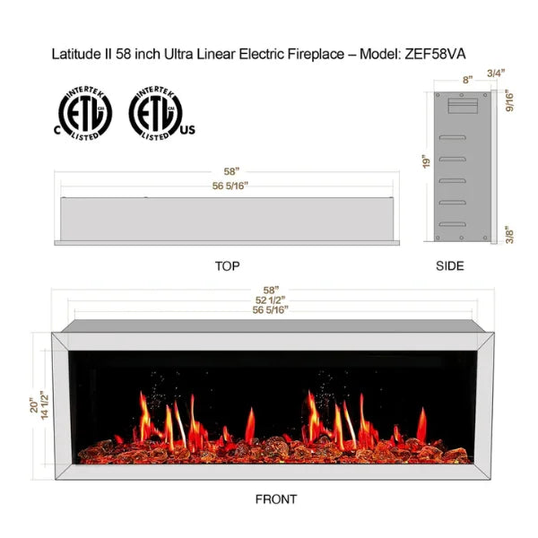 Litedeer Homes Gloria II 58" White Seamless Push-in Electric Fireplace With Reflective Fire Glass Reflective Fire Glass - ZEF58VAW